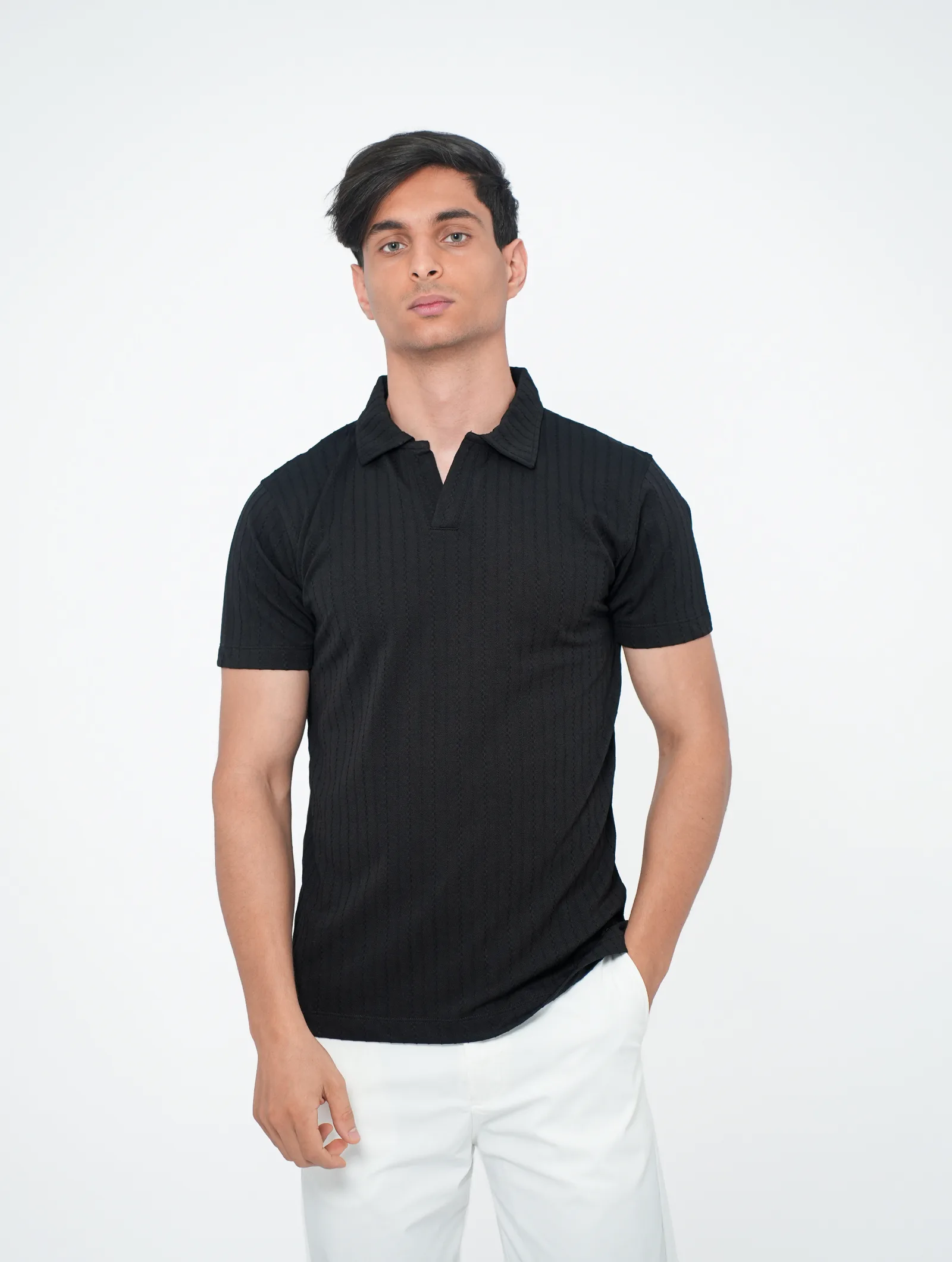 POLO COL OUVERT TEXTURE